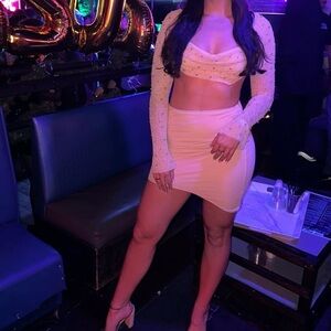 Oh Polly: Elegant Cream Skirt and beaded long sleeve top